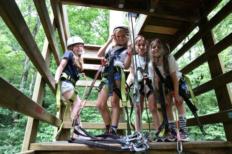 Camp Highlander: kids on a zip line adventure course